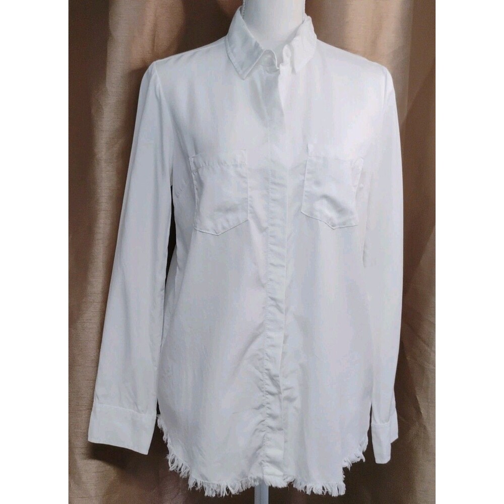 BeachLunchLounge  White Casual Vacation Resort Button-Up Shirt Chest Pockets S